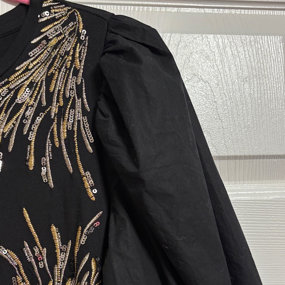 Chico's Elegant Black Top with Gold and Silver Embellishments - Picture 5 of 7